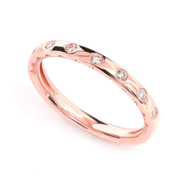 Thin Gypsy Set Diamond Band Ring 14k Solid Gold 0.10ctw 