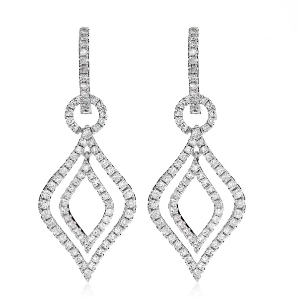 Layered Flame Diamond Dangle Hoop Earrings 14k Solid Gold 1.25ctw