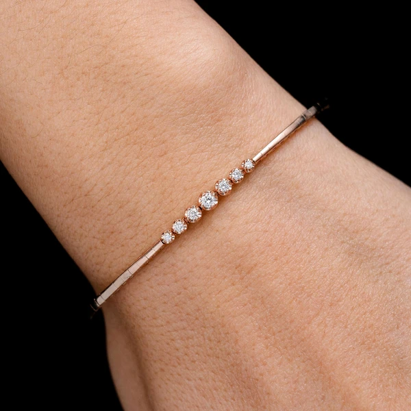 Graduated Diamond Flex Bangle Bracelet 14k Solid Gold 0.20ctw