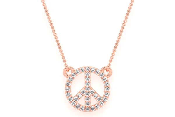 Peace Sign Diamond Necklace Connected 14k Solid Gold 0.15ctw