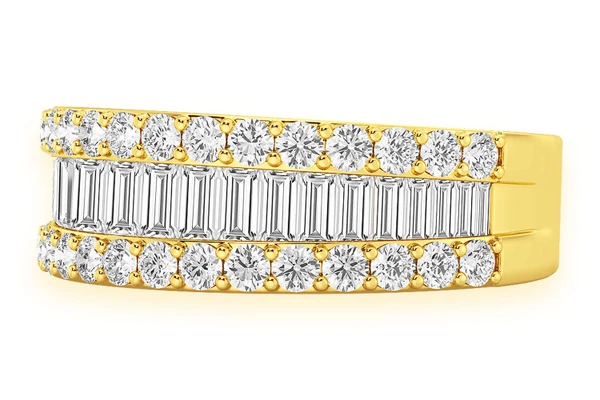 Baguette Round Border Diamond Ring 14k Solid Gold 1.35ctw
