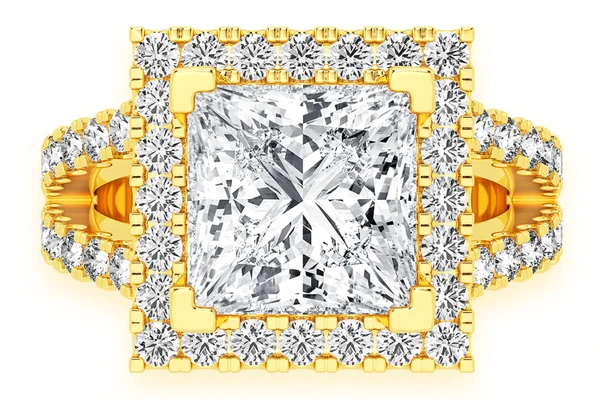 3.00ct Princess Solitaire - Two Row Split - Diamond Engagement Ring - All Natural Vs Diamonds