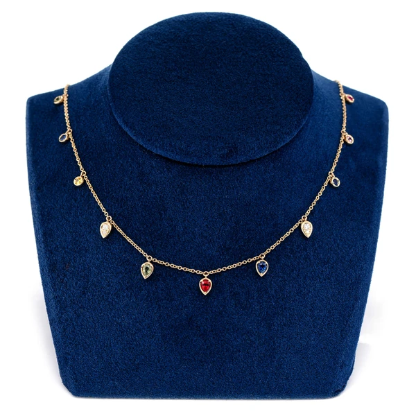 Rainbow And Diamond Drop Necklace 14k Solid Gold 1.00ctw