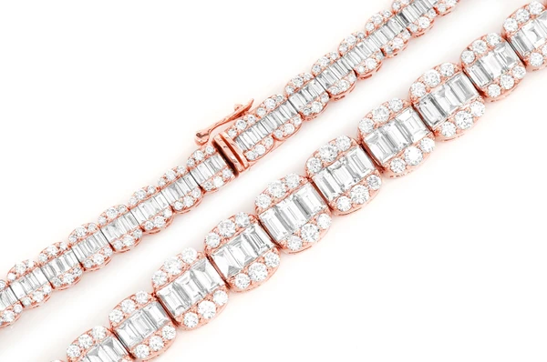 9MM Graduated Baguette Link Diamond Necklace 14k Solid Gold 21.00ctw