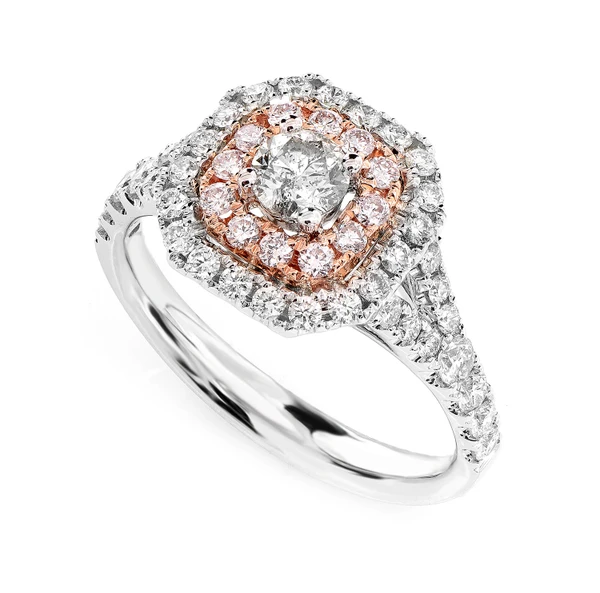 Double Halo Split Shank Diamond Engagement Ring - All Natural - 14k Solid Gold - 1.05ctw