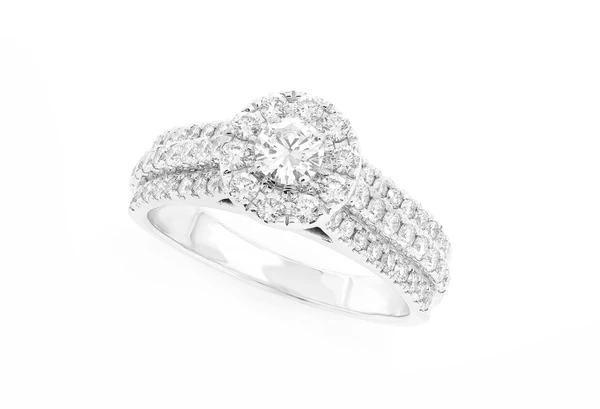 1.10ctw - Three Row Round Halo - Diamond Engagement Ring - All Natural