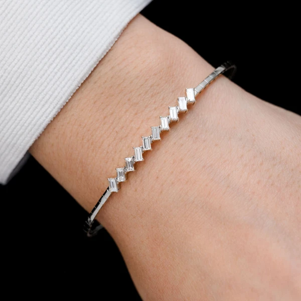 Slanted Baguette Diamond Hinge Bracelet 14k Solid Gold 0.90ctw