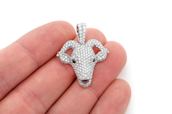 Goat Head Diamond Pendant 14k Solid Gold 2.50ctw
