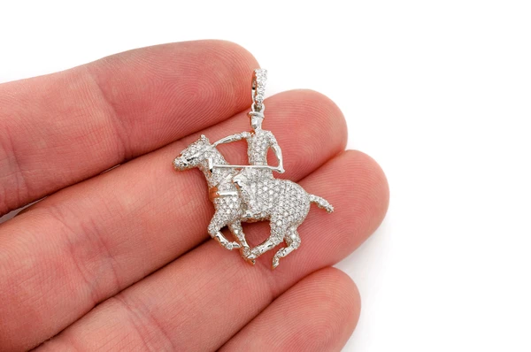 Polo Player Diamond Pendant 14k Solid Gold 1.25ctw
