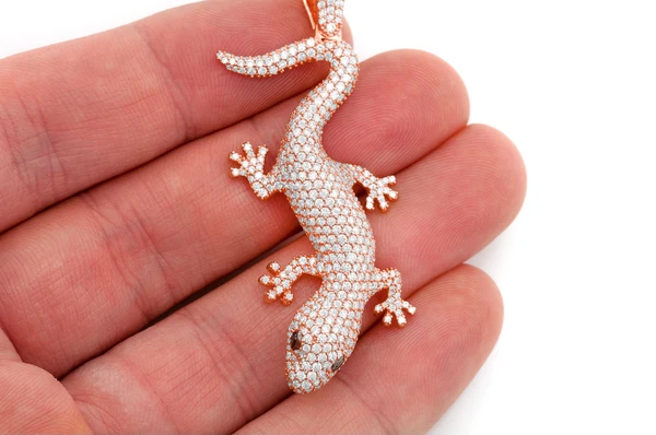 Lizard Diamond Pendant 14k Solid Gold 4.20ctw