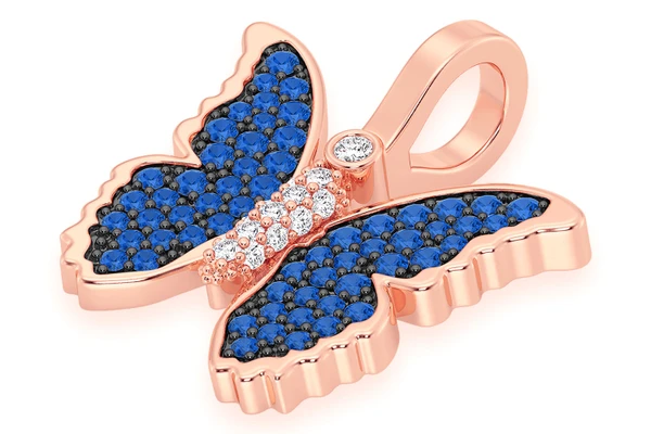 Butterfly Sapphire & Diamond Pendant 14k Solid Gold 0.50ctw