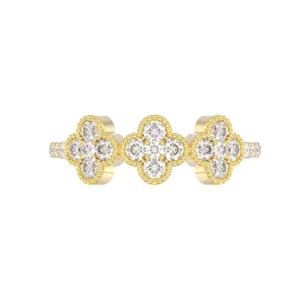 Clover Diamond Ring 14k Solid Gold 0.75ctw