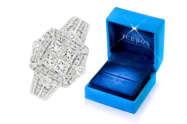 2.50ctw Quad Halo Princess Cut - Diamond Engagement Ring - All Natural