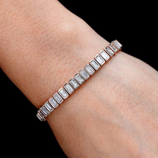 Diamond Bezel Baguette Link Bracelet 14k Solid Gold 6.70ctw