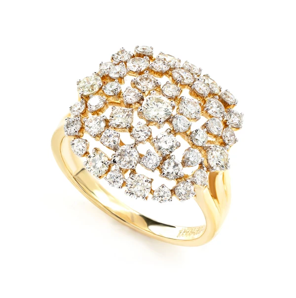 Cluster Diamond Cocktail Ring 14k Solid Gold 1.85ctw