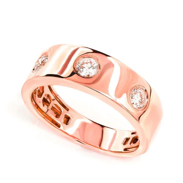 Three Stone Gypsy Set Diamond Band 14k Solid Gold 0.35ctw