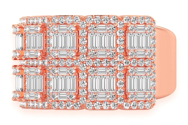 Two Row Baguette Border Diamond Ring 14k Solid Gold 2.25ctw