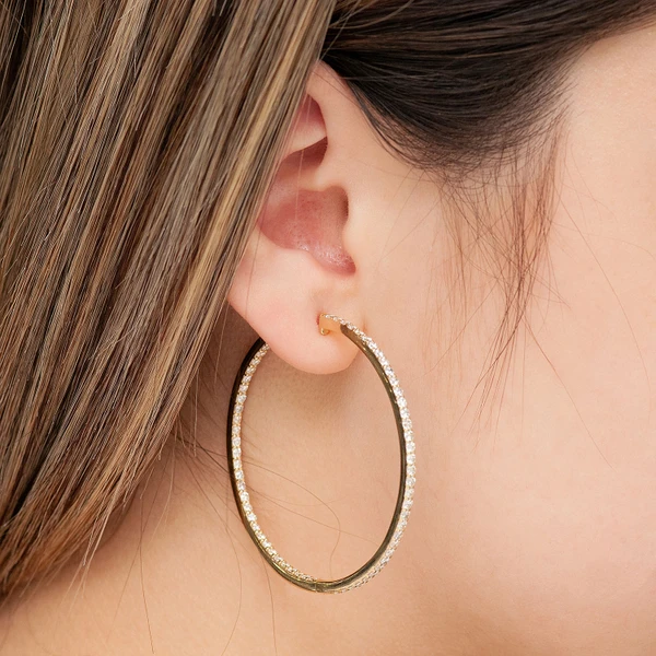 Large Inside Out Hoop Diamond Earrings 14k Solid Gold 4.00ctw