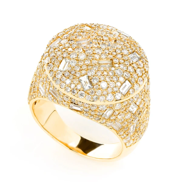 Round Gypsy Baguette Diamond Signet Ring Solid Gold 6.15ctw