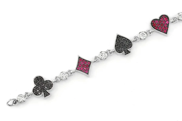Poker Playing Card Suit Bezel Link Bracelet 14k Solid Gold 2.25ctw