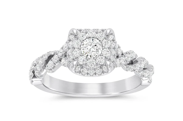 1.25ctw - Round Double Halo Twisted Shank - Diamond Engagement Ring - All Natural