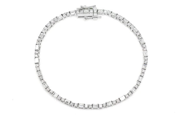 Baguette And Round Diamond Tennis Bracelet 14k Solid Gold 3.50ctw