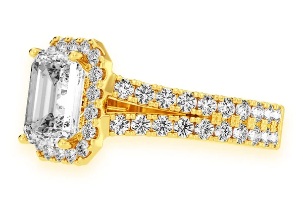 Sphinx - 2.00ct Emerald Cut Solitaire - Halo Split Shank - Diamond Engagement Ring - All Natural Vs Diamonds