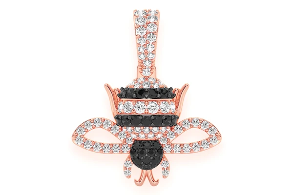 Bumble Bee Black & White Diamond Pendant 14k Solid Gold 0.50ctw