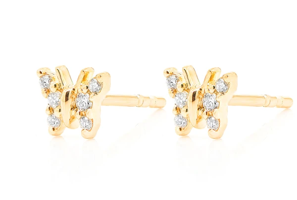 Butterfly Stud Diamond Earrings 14k Solid Gold 0.10ctw