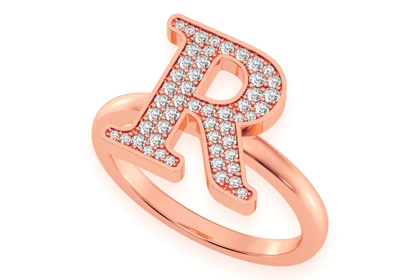 Letter R Diamond Ring 14k Solid Gold 0.50ctw