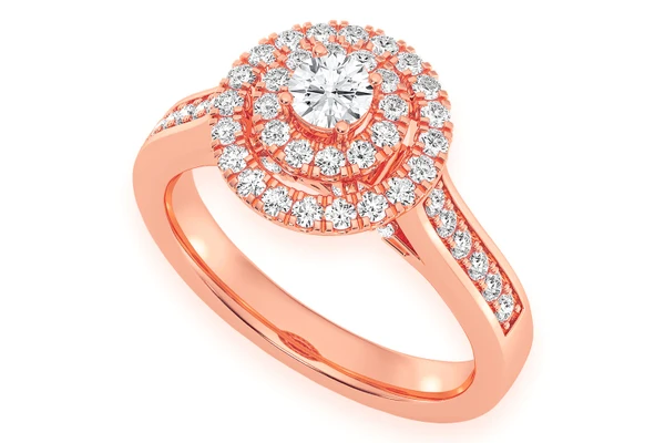 0.75ctw Round Double Halo - Diamond Engagement Ring - All Natural