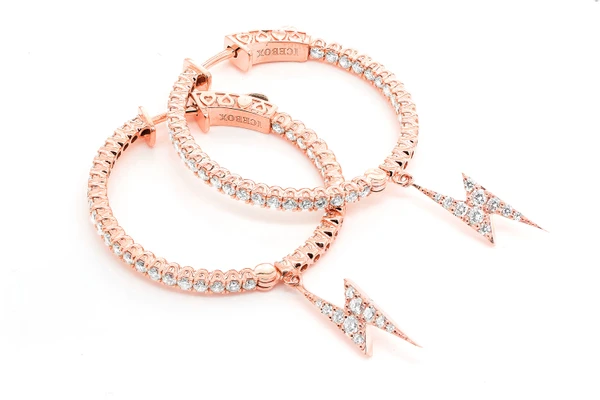 Inside-Out Dangling Lightning Bolt Hoop Diamond Earrings 14k Solid Gold 2.00ctw