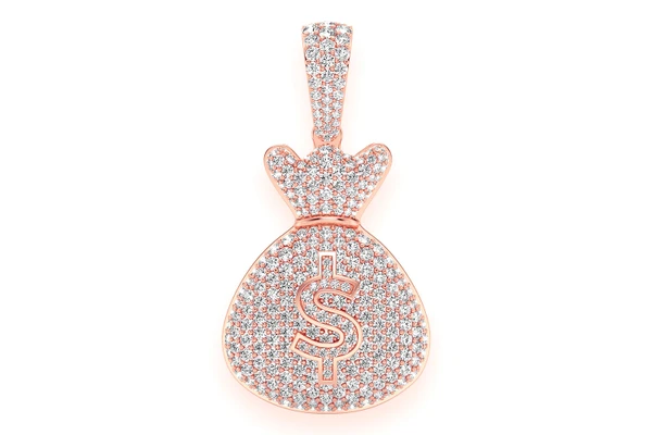 Money Bag Diamond Pendant 14k Solid Gold 3.33ctw