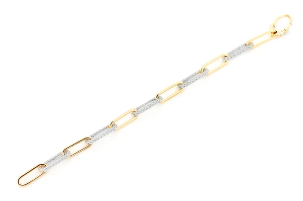 Elongated Rolo Link Diamond Bracelet 14k Solid Gold 3.25ctw