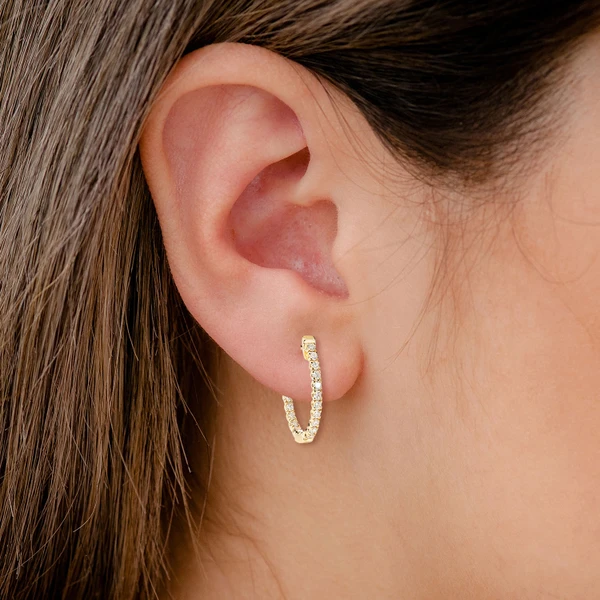 Diamond Inside Outside Quick Release Huggie Hoop Earrings 14k Solid Gold 0.50ctw