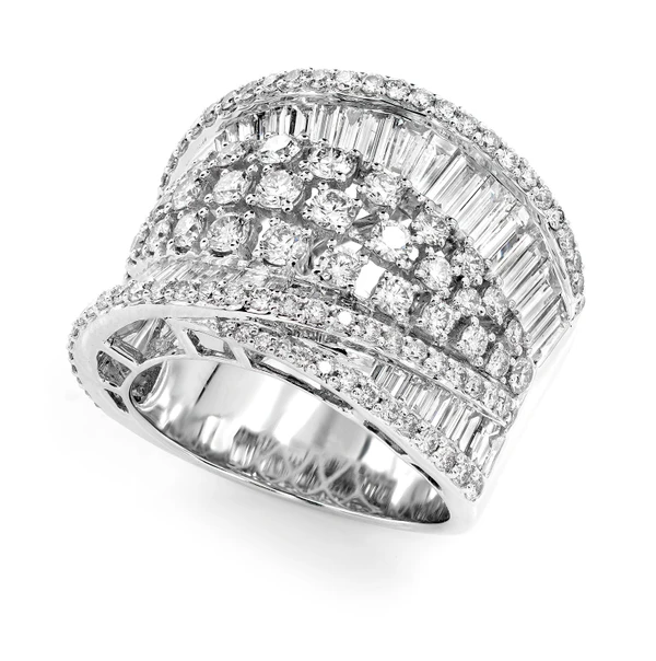 Baguette Border And Round Mulit-Row Wide Band Ring 14k Solid Gold 4.50ctw