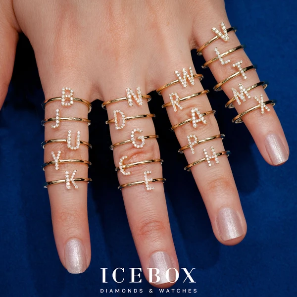 Alphabet Any Letter Diamond Ring 14k Solid Gold 0.05ctw