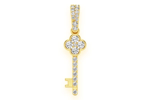 Key Diamond Pendant 14k Solid Gold 0.25ctw