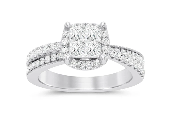 1.00ctw Princess Cut Halo - Diamond Engagement Ring - All Natural