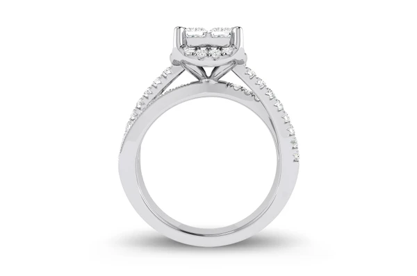 1.00ctw Princess Cut Halo - Diamond Engagement Ring - All Natural