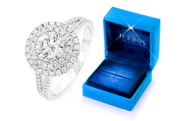 1.00ct Round Solitaire - Split Shank Double Halo - Diamond Engagement Ring - All Natural