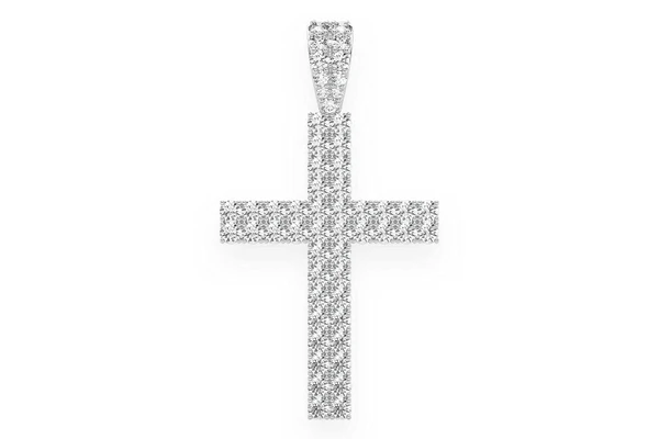 Two Row Cross Diamond Pendant 14k Solid Gold 2.25ctw
