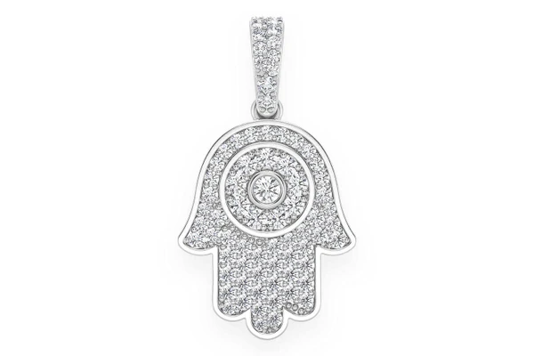 Hamsa Diamond Pendant 14k Solid Gold 0.45ctw