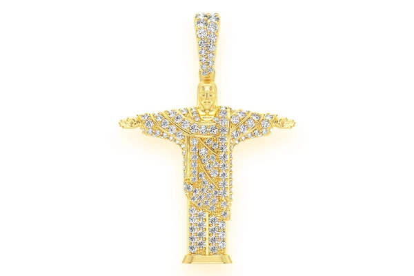 Brazil Jesus Christ The Redeemer Diamond Pendant 14k Solid Gold 1.10ctw