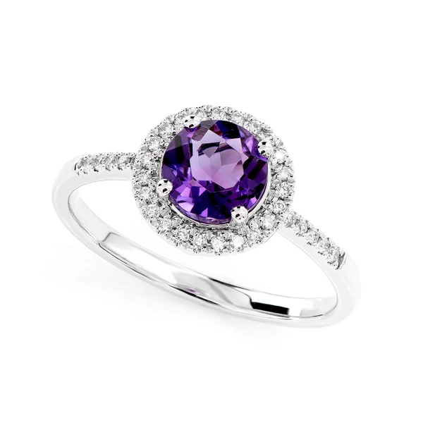 Purple Amethyst And Diamond Halo Ring 14k Solid Gold 1.00ctw