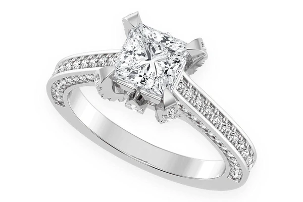 Chant - 1.00ct Princess Solitaire - Deluxe One Row Scallop - Diamond Engagement Ring - All Natural Vs Diamonds