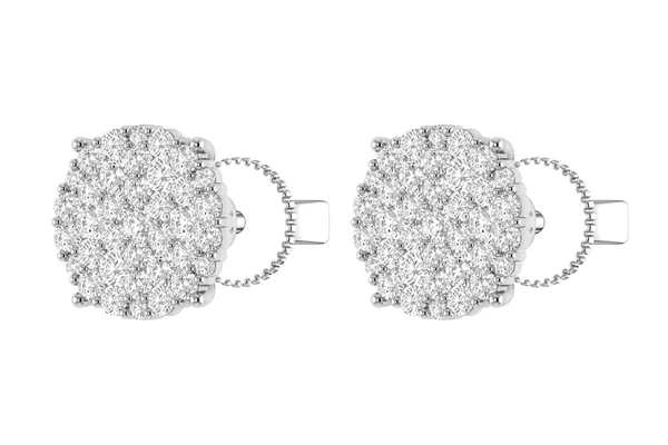 Diamond Disc Cluster Stud Earrings 14k Solid Gold 1.00ctw
