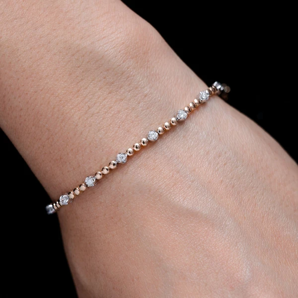 3pt Crown Set Beaded Diamond Link Bracelet 14k Solid Gold 0.60ctw