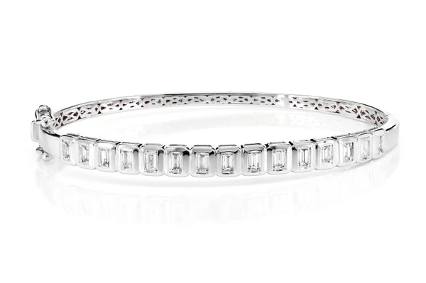 Diamond Bezel Baguette Flex Bangle Bracelet 14k Solid Gold 1.00ctw