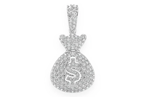 Money Bag Diamond Pendant 14k Solid Gold 1.33ctw